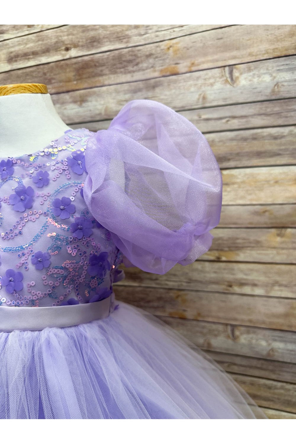 Puffy Sleeve Sequin Floral Tulle Dress – Birthday Special Occasion Gown by Bella Princess 317