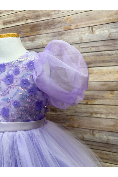 Puffy Sleeve Sequin Floral Tulle Dress – Birthday Special Occasion Gown by Bella Princess 317
