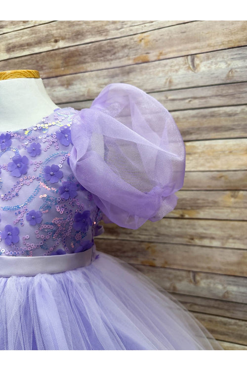 Puffy Sleeve Sequin Floral Tulle Dress – Birthday Special Occasion Gown by Bella Princess 317