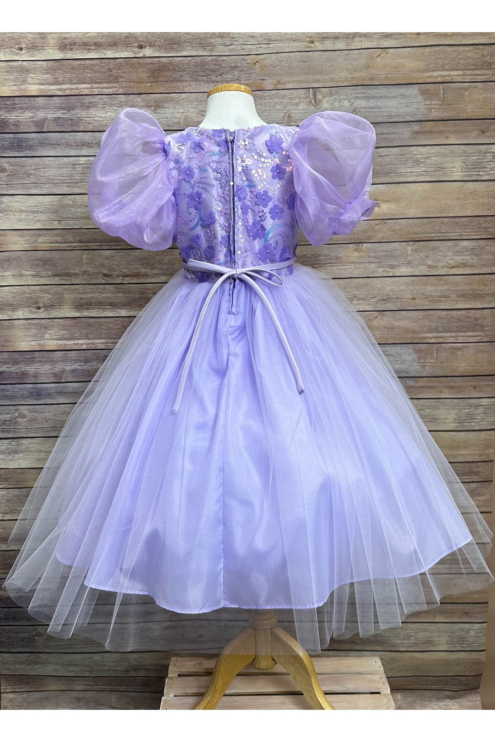 Puffy Sleeve Sequin Floral Tulle Dress – Birthday Special Occasion Gown by Bella Princess 317