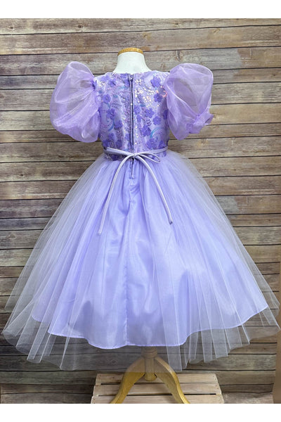 Puffy Sleeve Sequin Floral Tulle Dress – Birthday Special Occasion Gown by Bella Princess 317