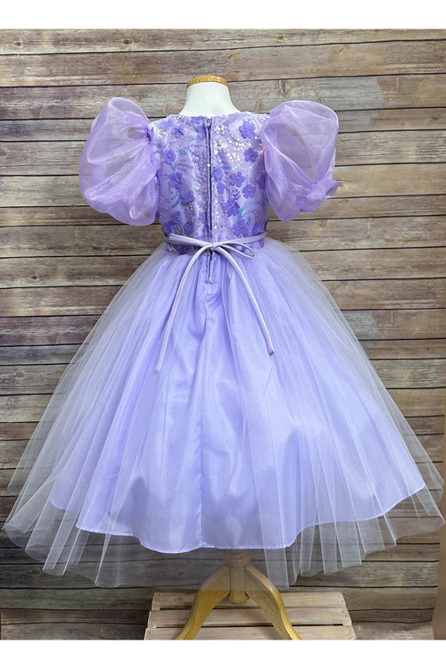 Puffy Sleeve Sequin Floral Tulle Dress – Birthday Special Occasion Gown by Bella Princess 317