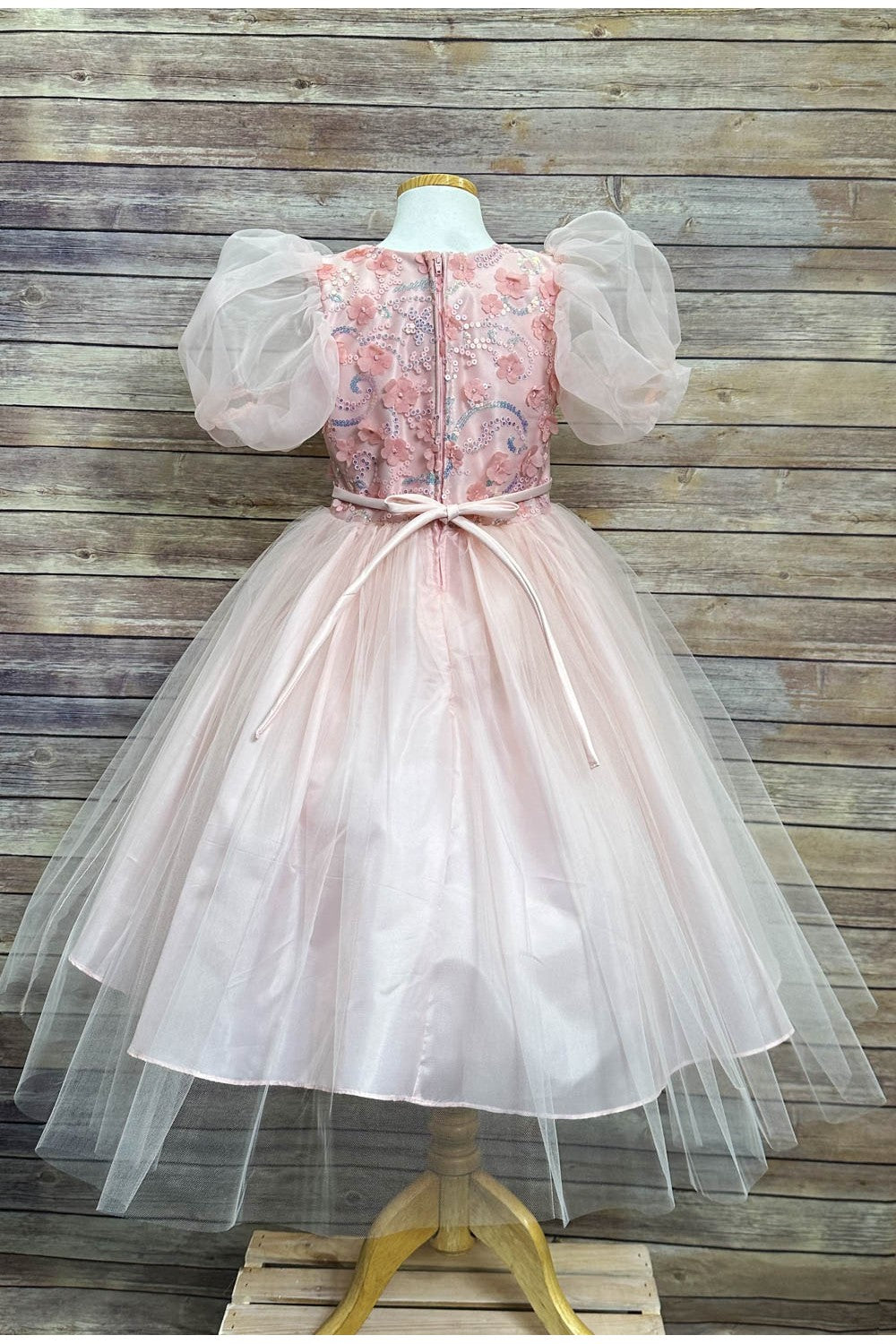 Puffy Sleeve Sequin Floral Tulle Dress – Birthday Special Occasion Gown by Bella Princess 317