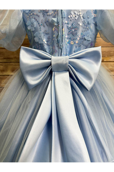 Puffy Sleeve Sequin Floral Tulle Dress – Birthday Special Occasion Gown by Bella Princess 317