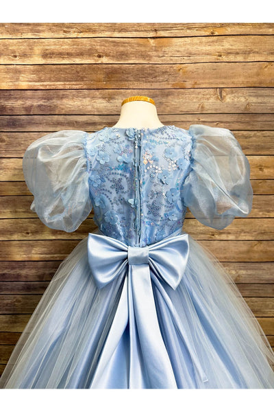 Puffy Sleeve Sequin Floral Tulle Dress – Birthday Special Occasion Gown by Bella Princess 317