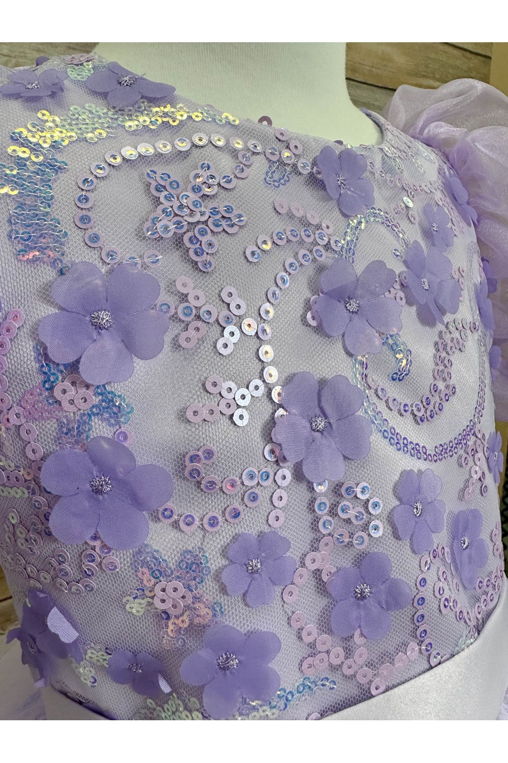 Puffy Sleeve Sequin Floral Tulle Dress – Birthday Special Occasion Gown by Bella Princess 317