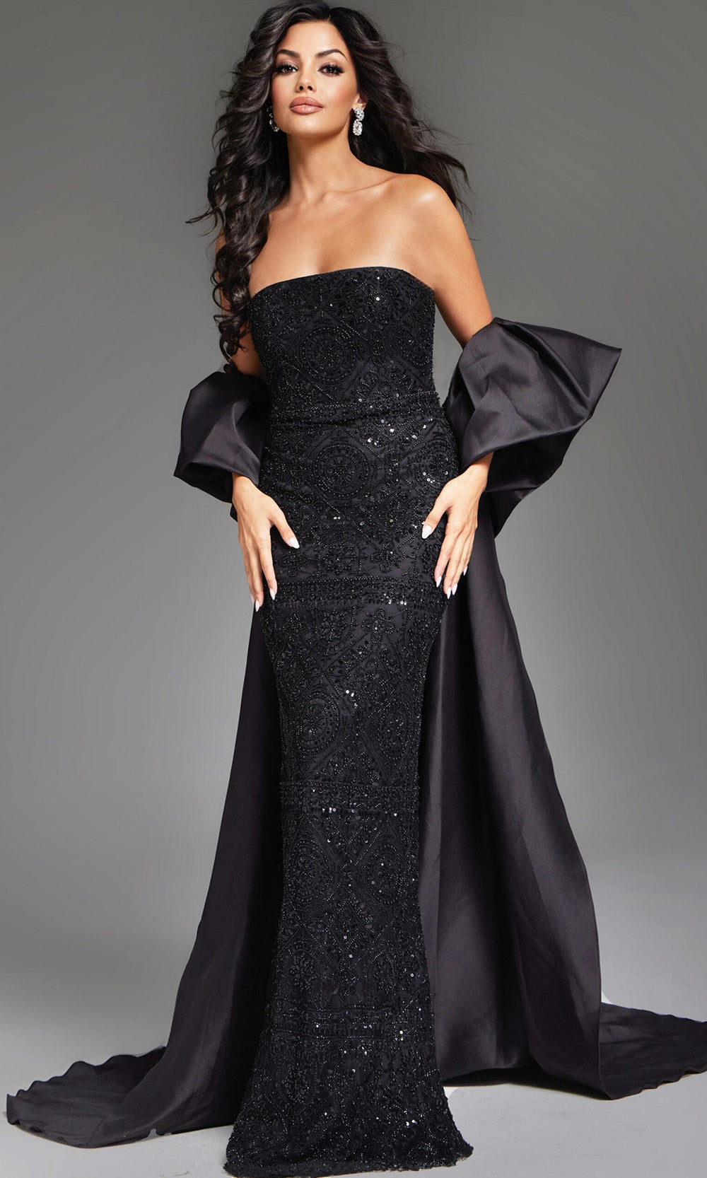 Jovani 42137 - Beaded Sheath Gown with Detachable Cape