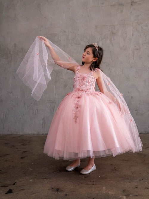 Girls Sleeveless Cape Sleeve Gown by Calla SCK306