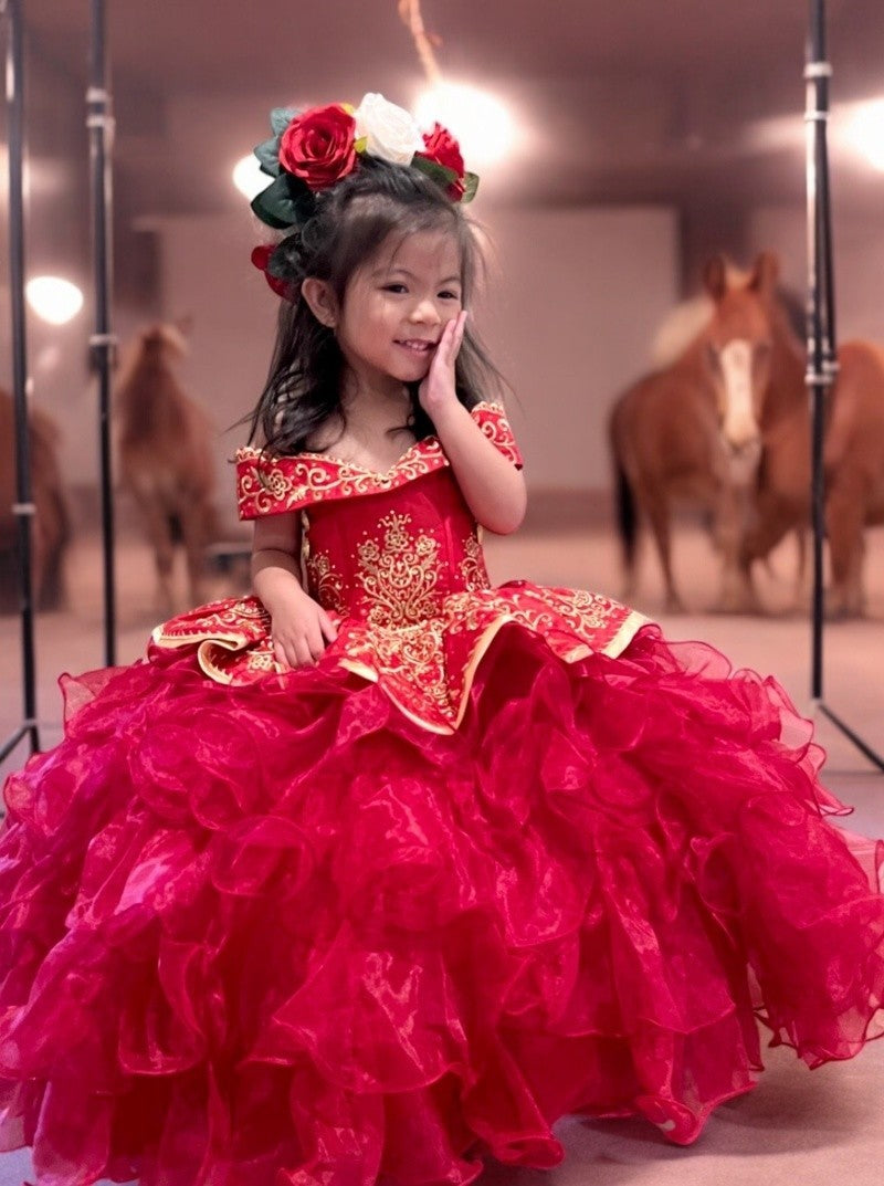Girls Ruffled Charro Off-Shoulder Gown by Calla SCK313