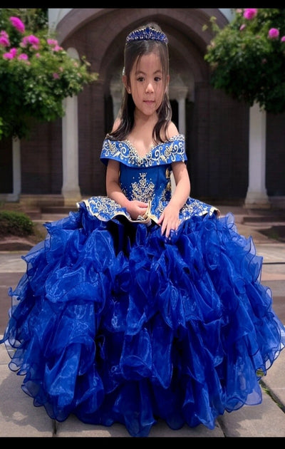 Girls Ruffled Charro Off-Shoulder Gown by Calla SCK313