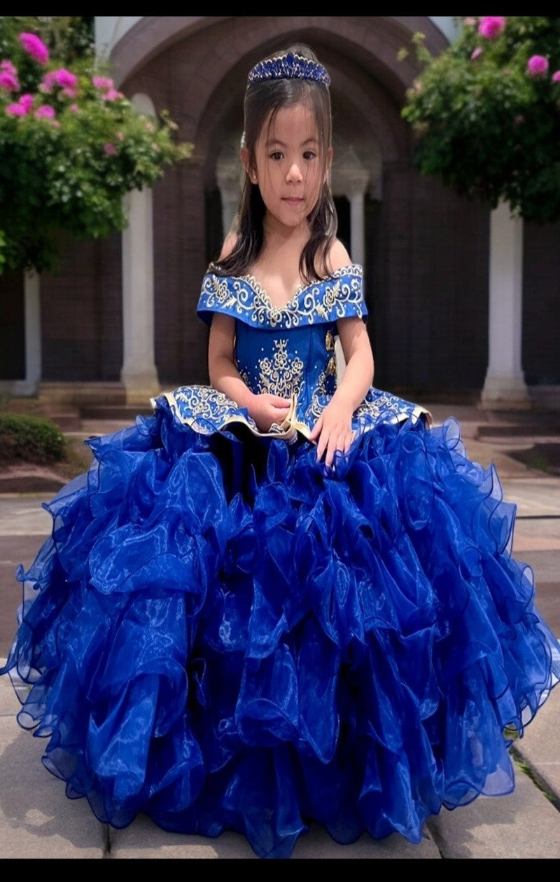 Girls Ruffled Charro Off-Shoulder Gown by Calla SCK313