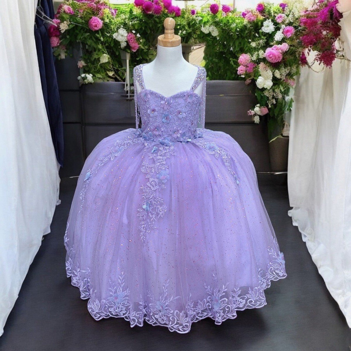 Girls' Floral Applique Sleeveless Gown by Calla SCK311