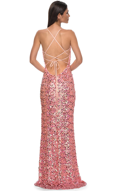 La Femme 32550 Adjustable Tie Strap Sequin Paillette Prom Gown