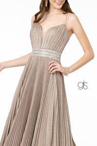 Pleated Long A-Line Metallic Glitter Dress by Elizabeth K GL2905 - Long Formal Dresses