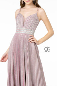 Pleated Long A-Line Metallic Glitter Dress by Elizabeth K GL2905 - Long Formal Dresses