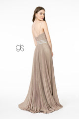 Pleated Long A-Line Metallic Glitter Dress by Elizabeth K GL2905 - Long Formal Dresses