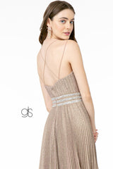 Pleated Long A-Line Metallic Glitter Dress by Elizabeth K GL2905 - Long Formal Dresses
