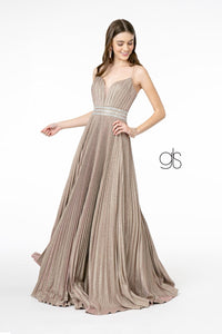 Pleated Long A-Line Metallic Glitter Dress by Elizabeth K GL2905 - XS / Mauve - Long Formal Dresses