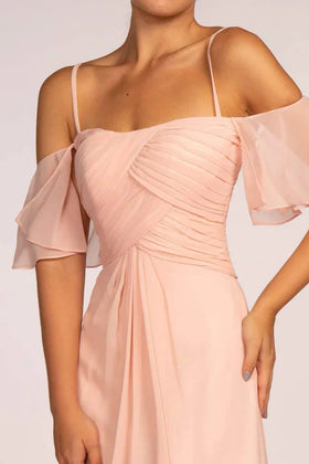 Pleated Long Cold Shoulder Chiffon Dress by Elizabeth KGL2615
