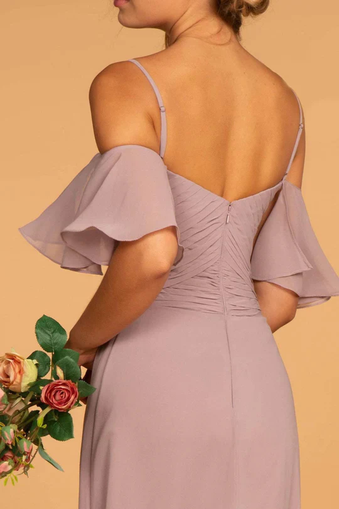 Pleated Long Cold Shoulder Chiffon Dress by Elizabeth K GL2615 - Long Formal Dresses
