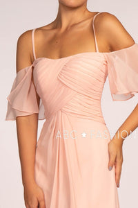 Pleated Long Cold Shoulder Chiffon Dress by Elizabeth K GL2615 - Long Formal Dresses