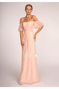 Long Cold Shoulder Dress with Pleated Bodice by Elizabeth K GL2615-Long Formal Dresses-ABC Fashion