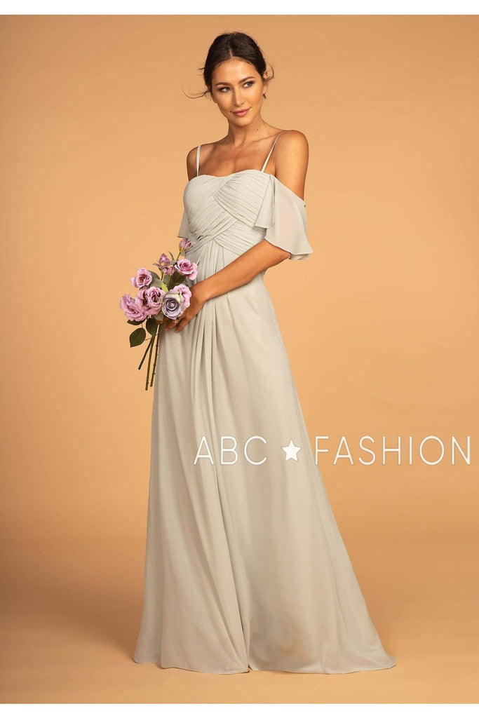 Long Cold Shoulder Dress with Pleated Bodice by Elizabeth K GL2615-Long Formal Dresses-ABC Fashion