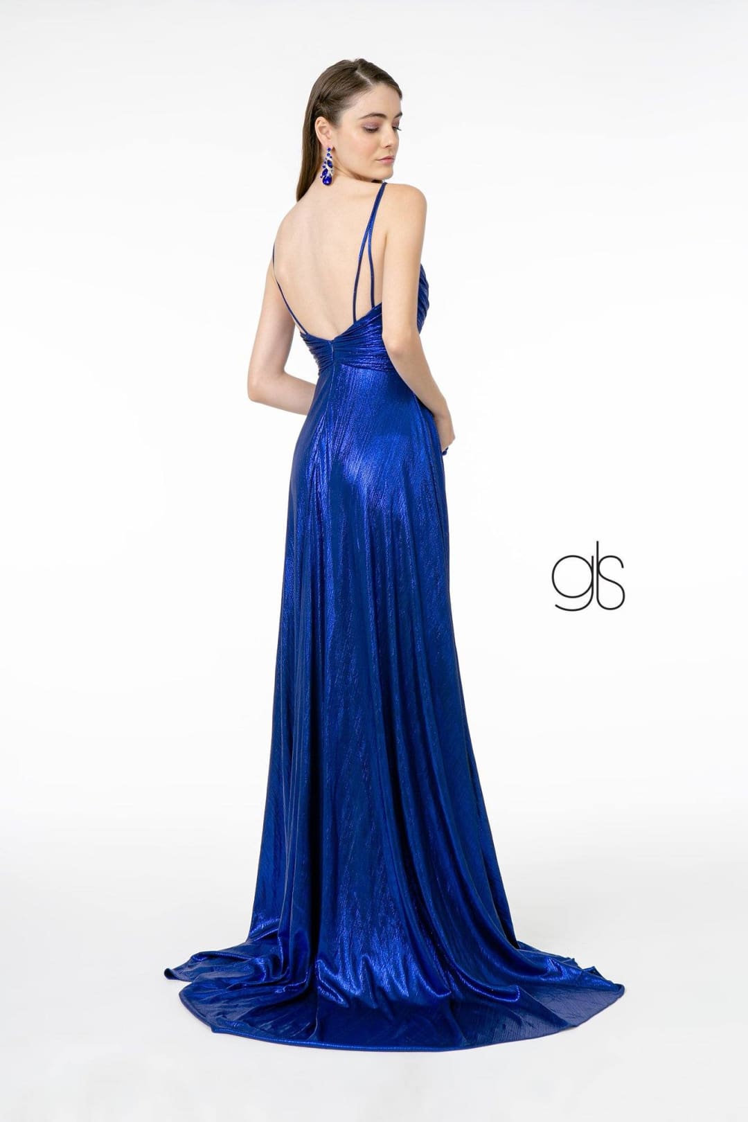 Pleated Long Metallic Slit Dress by Elizabeth K GL2927 - Long Formal Dresses