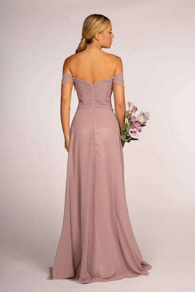Pleated Long Off Shoulder Chiffon Dress by Elizabeth K GL2550 - Long Formal Dresses