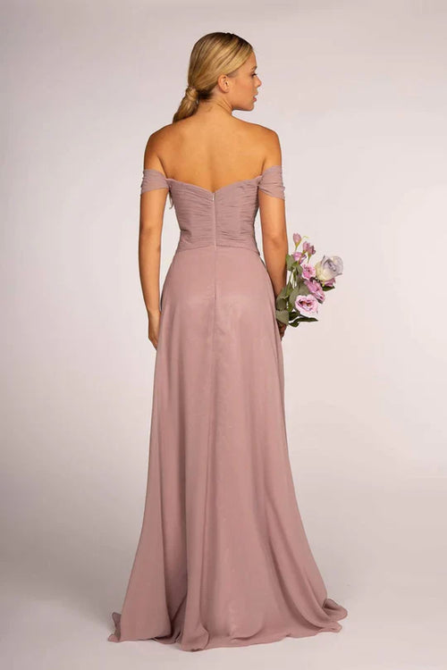 Pleated Long Off Shoulder Chiffon Dress by Elizabeth K GL2550 - Long Formal Dresses