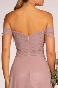 Pleated Long Off Shoulder Chiffon Dress by Elizabeth K GL2550 - Long Formal Dresses