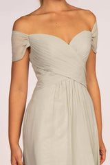 Pleated Long Off Shoulder Chiffon Dress by Elizabeth K GL2550 - Long Formal Dresses
