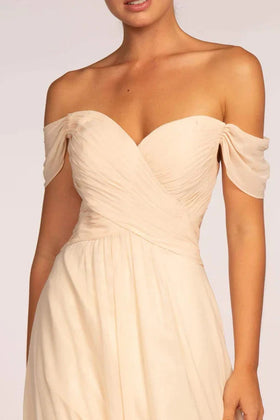 Pleated Off-Shoulder Chiffon Dress by Elizabeth KGL2550