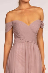 Pleated Long Off Shoulder Chiffon Dress by Elizabeth K GL2550 - Long Formal Dresses