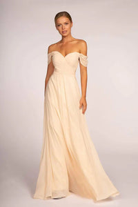 Pleated Long Off Shoulder Chiffon Dress by Elizabeth K GL2550 - Long Formal Dresses