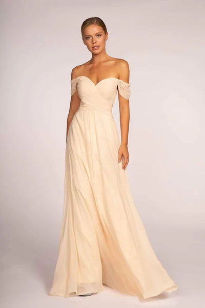 Pleated Long Off Shoulder Chiffon Dress by Elizabeth K GL2550 - Long Formal Dresses