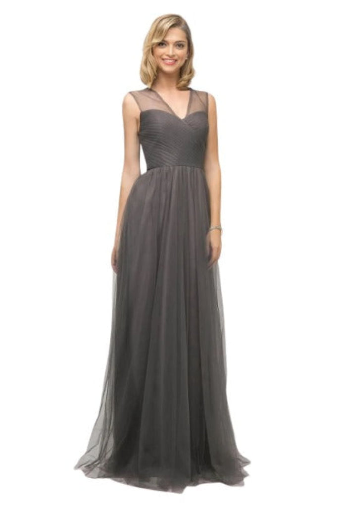 Pleated Top A-Line Gown with Flowing Skirt 2025 Elegant Formal Dress - Charcoal / 2 - Prom