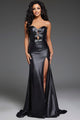 Pleather Fitted Strapless Slit Gown by Jovani 44295 - 00 / Black - Long Formal Dresses