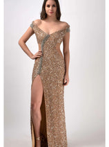 Plunging Off-Shoulder Maxi Dress CF19201217 by FG