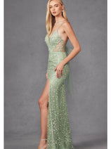 Plunging V-Neck Embellished Prom Dress by Juliet JT2437A