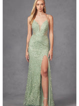 Plunging V-Neck Embellished Prom Dress by Juliet JT2437A