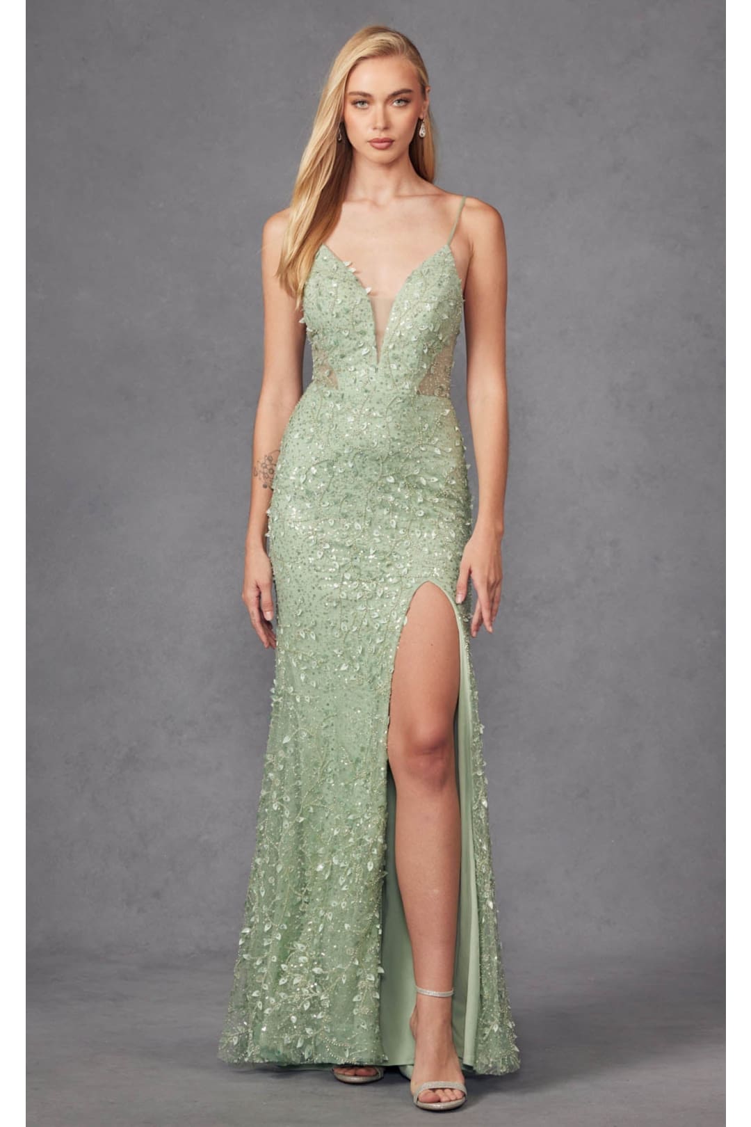 Plunging V-Neck Embellished Prom Dress by Juliet JT2437A Plunging V-Neck Embellished Prom Dress by Juliet JT2437A