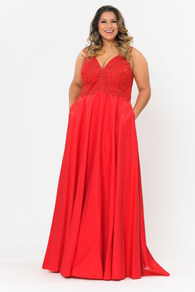 Long Sleeveless Corset A-Line Open Back Gown By Poly USA W1074