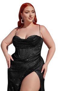 Plus Size Black Glitter Sleeveless Dress 2025 Elegant Evening Gown - Dress