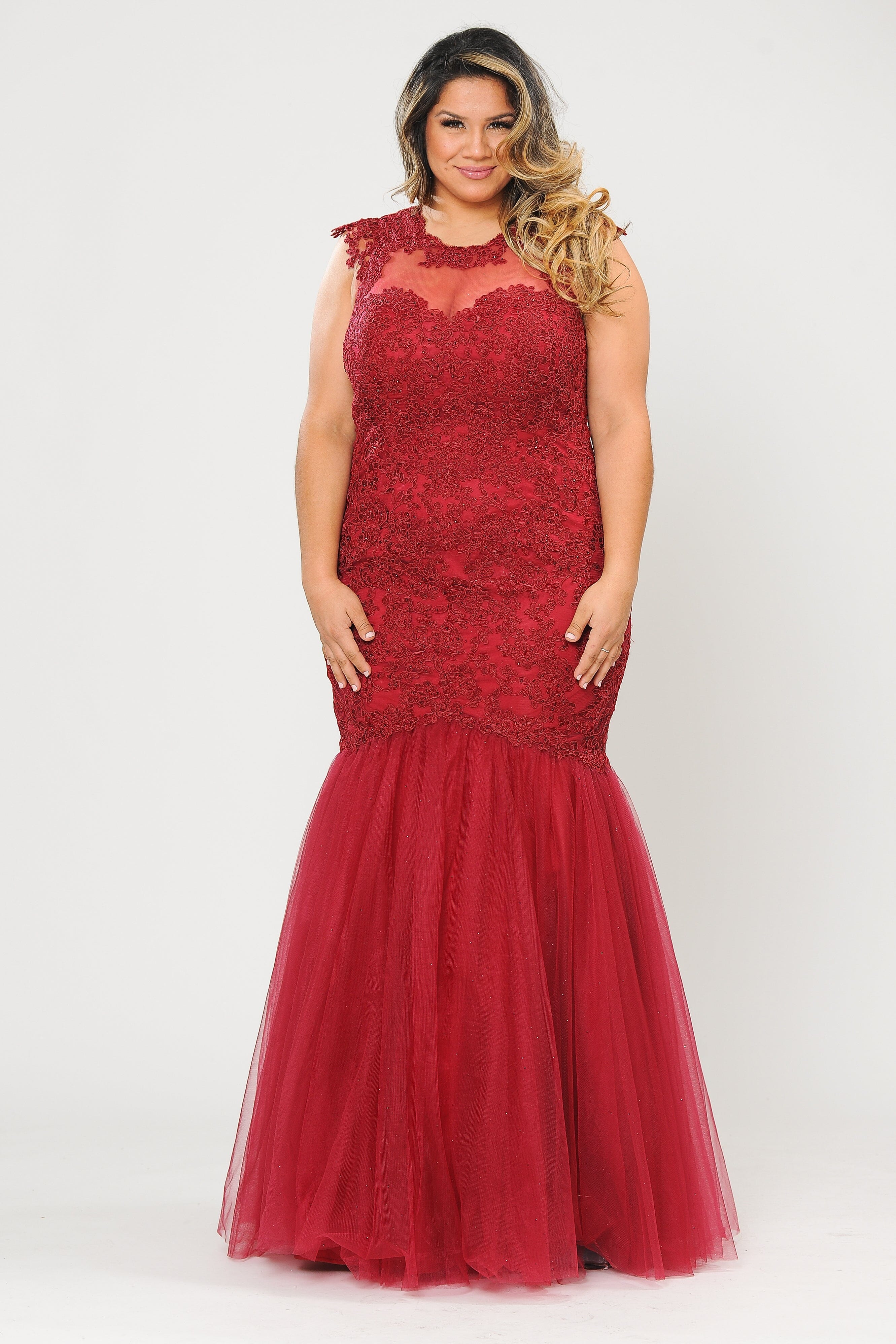 Poly USA W1084 Plus Size Embroidered Mermaid Dress