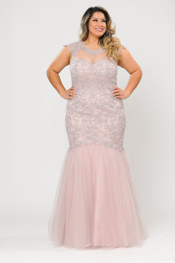 Poly USA W1084 Plus Size Embroidered Mermaid Dress