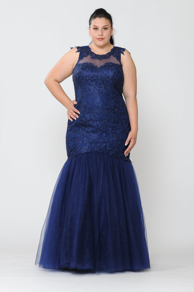 Vestido de sirena bordado de talla grande de Poly USA W1084