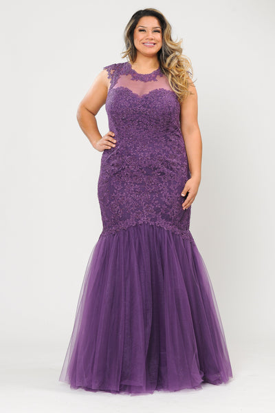 Vestido de sirena bordado de talla grande de Poly USA W1084