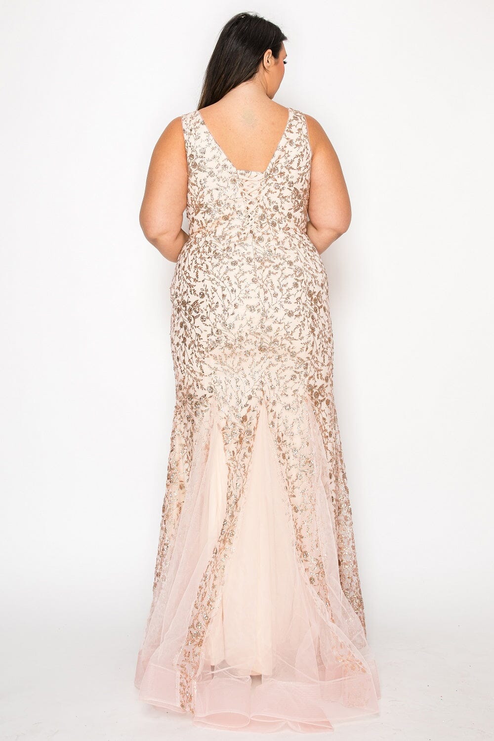 Poly USA W1136 Plus Size Fitted Glitter Print Sleeveless Gown