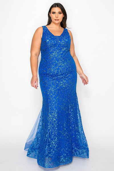 Vestido ajustado sin mangas con estampado brillante de talla grande de Poly USA W1136